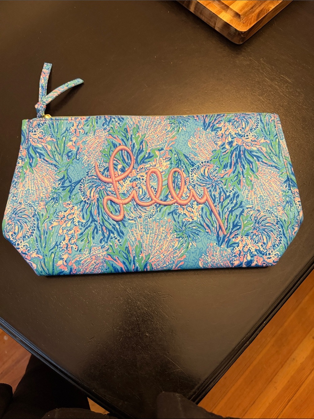 Lilly Pulitzer Blue Pink Green Coral Print Cosmetic Pouch-NWOT